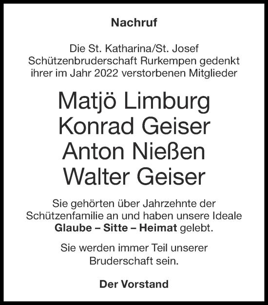 Traueranzeige von Im Gedenken 2022 von Zeitung am Sonntag
