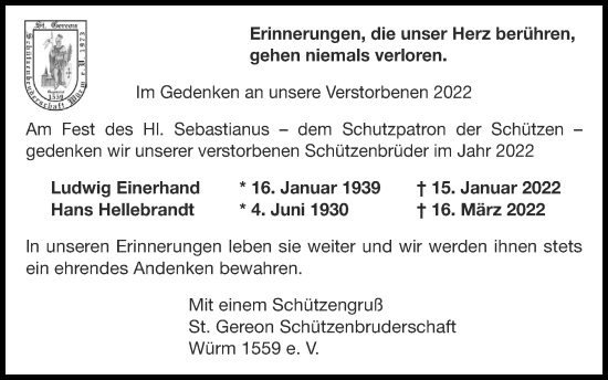 Traueranzeige von Im Gedenken 2022 von Zeitung am Sonntag