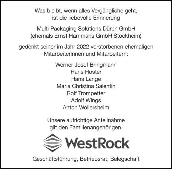 Traueranzeige von In Gedenken verstorbene Mitglieder von Aachener Zeitung / Aachener Nachrichten