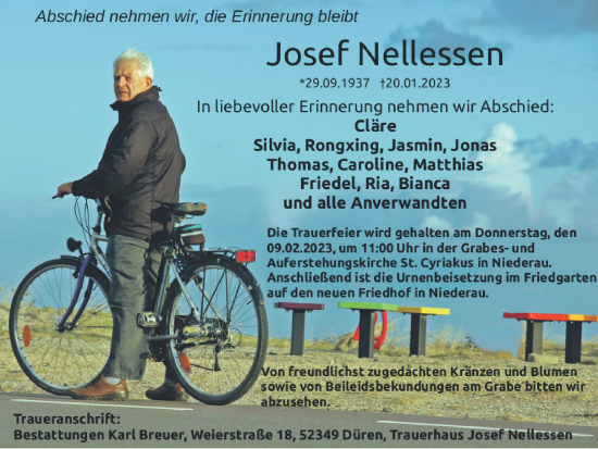 Traueranzeige von Josef Nellessen von Zeitung am Sonntag