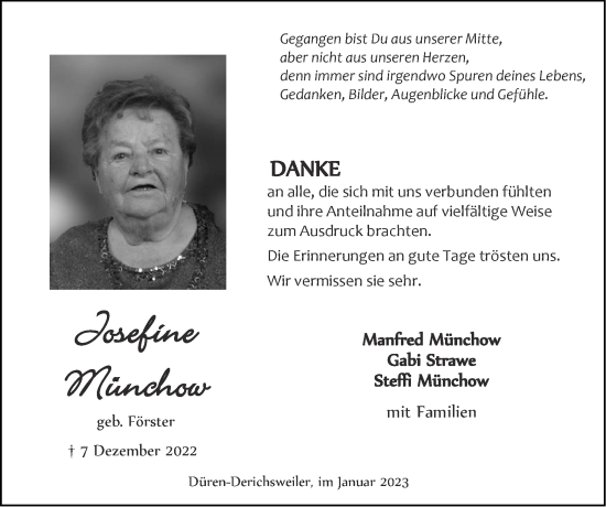 Traueranzeige von Josefine Münchow von Zeitung am Sonntag