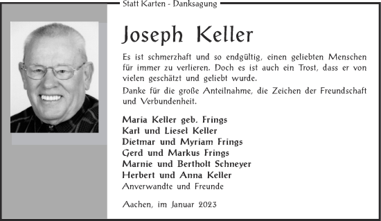 Traueranzeige von Joseph Keller von Aachener Zeitung / Aachener Nachrichten