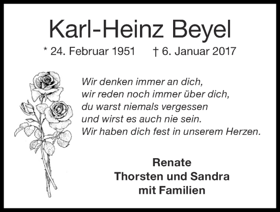 Traueranzeige von Karl-Heinz Beyel von Zeitung am Sonntag