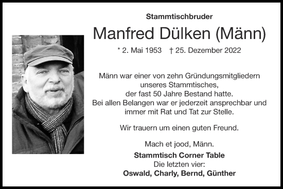 Traueranzeige von Manfred Dülken von Zeitung am Sonntag