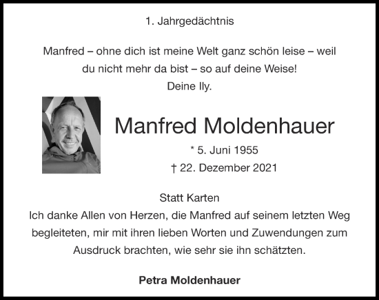 Traueranzeige von Manfred Moldenhauer von Zeitung am Sonntag