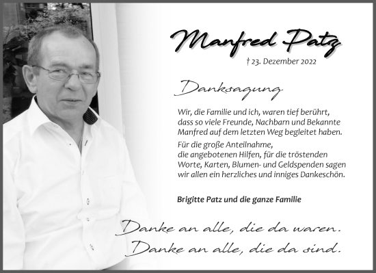Traueranzeige von Manfred Patz von Aachener Zeitung / Aachener Nachrichten