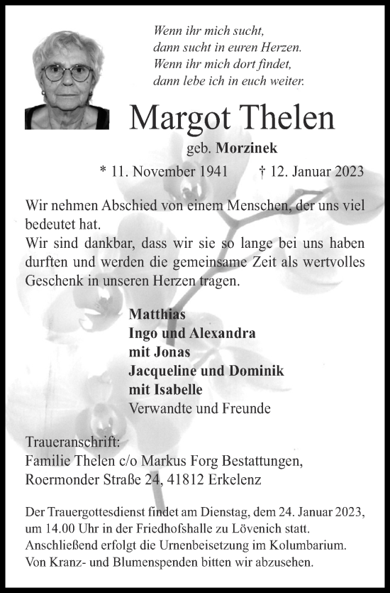 Traueranzeige von Margot Thelen von Zeitung am Sonntag