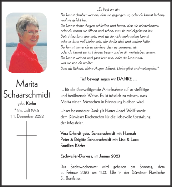 Traueranzeige von Marita Schaarschmidt von Zeitung am Sonntag