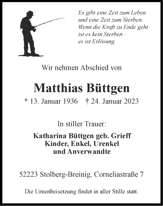 Traueranzeige von Matthias Büttgen von Zeitung am Sonntag