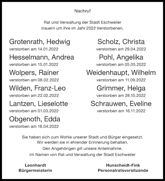 Traueranzeige von Nachruf  von Aachener Zeitung / Aachener Nachrichten