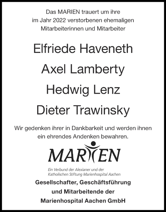 Traueranzeige von Nachruf MAREN von Aachener Zeitung / Aachener Nachrichten