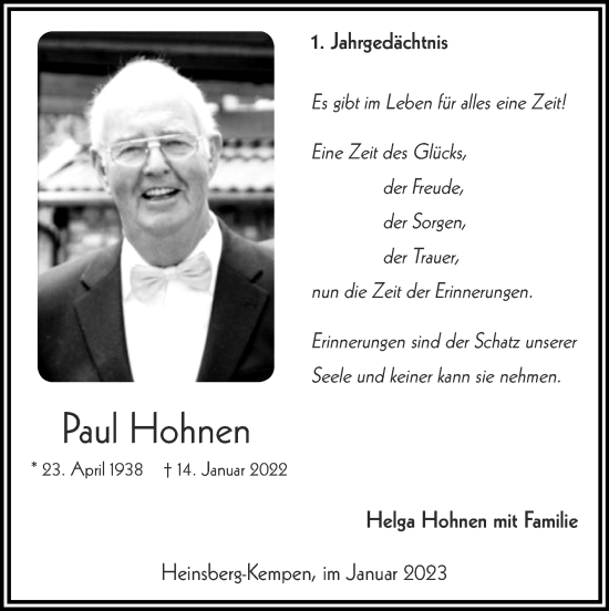 Traueranzeige von Paul Hohnen von Zeitung am Sonntag