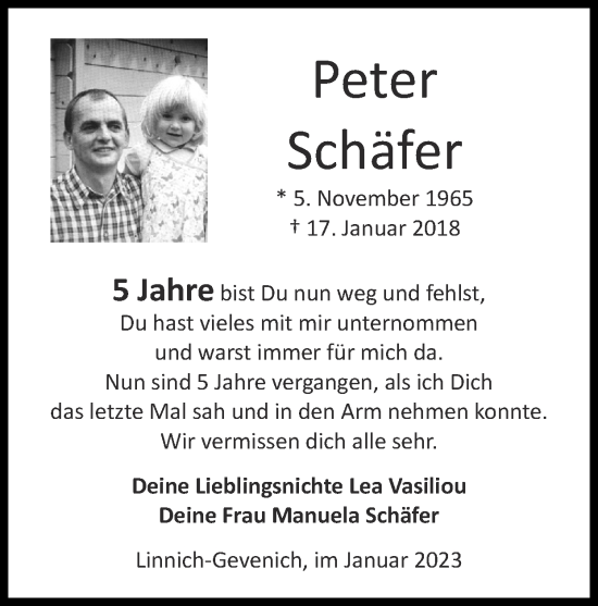 Traueranzeige von Peter Schäfer von Zeitung am Sonntag