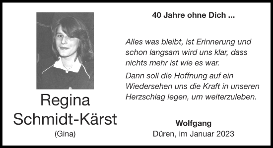 Traueranzeige von Regina Schmidt-Kärst von Zeitung am Sonntag