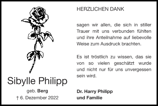 Traueranzeige von Sibylle Philipp von Zeitung am Sonntag