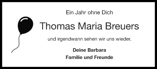 Traueranzeige von Thomas Maria Breuers von Zeitung am Sonntag