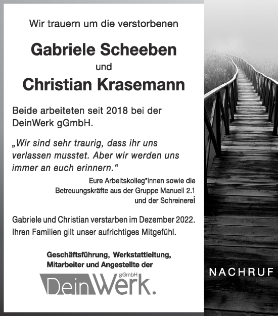 Traueranzeige von Wir trauern um die verstorbenen  von Zeitung am Sonntag
