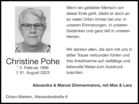 Traueranzeige von Christine Pohe von Zeitung am Sonntag