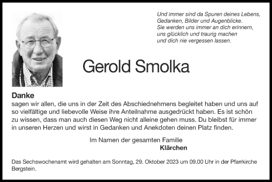 Traueranzeige von Gerold Smolka von Zeitung am Sonntag