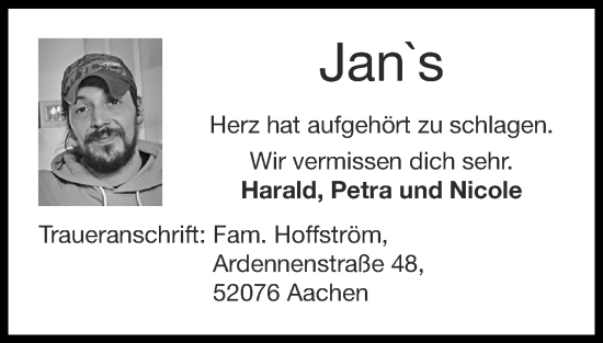 Traueranzeige von Jan  von Zeitung am Sonntag