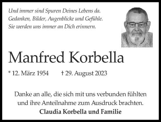 Traueranzeige von Manfred Korbella von Zeitung am Sonntag