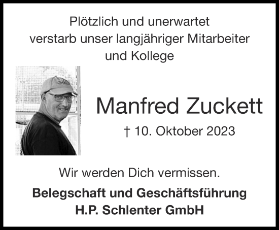 Traueranzeige von Manfred Zuckett von Aachener Zeitung