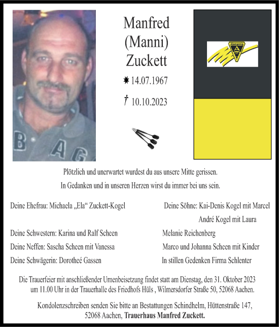 Traueranzeige von Manfred Zuckett von Zeitung am Sonntag