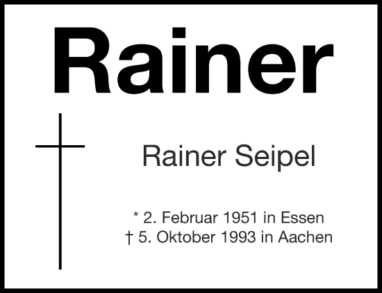 Traueranzeige von Rainer Seipel von Aachener Zeitung