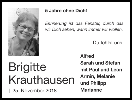 Traueranzeige von Brigitte Krauthausen von Zeitung am Sonntag