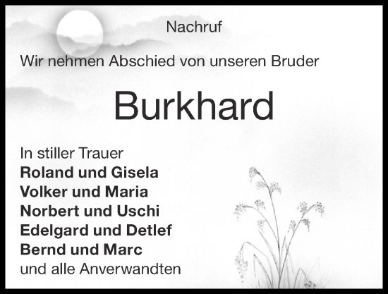 Traueranzeige von Burkhard  von Zeitung am Sonntag