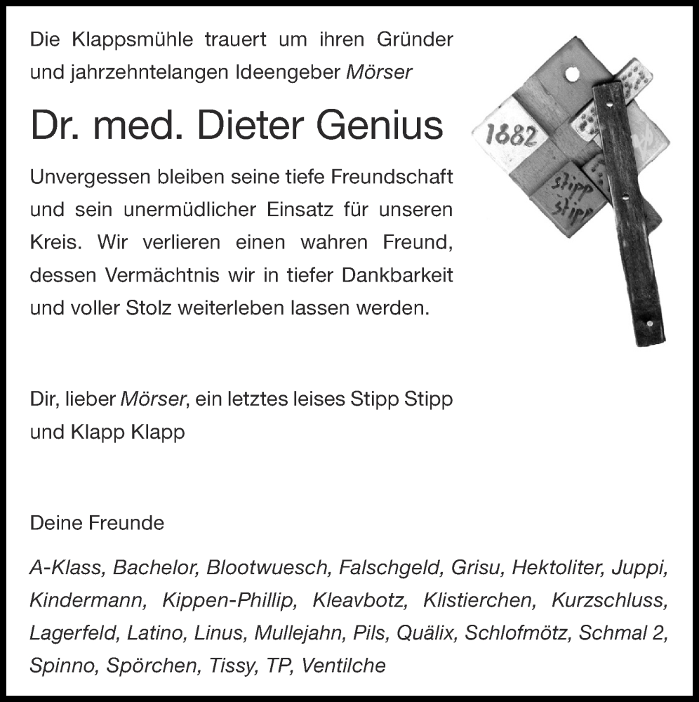  Traueranzeige für Dieter Genius vom 29.10.2023 aus Zeitung am Sonntag