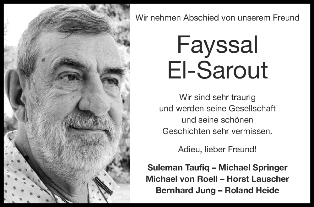  Traueranzeige für Fayssal El-Sarout vom 04.11.2023 aus Aachener Zeitung