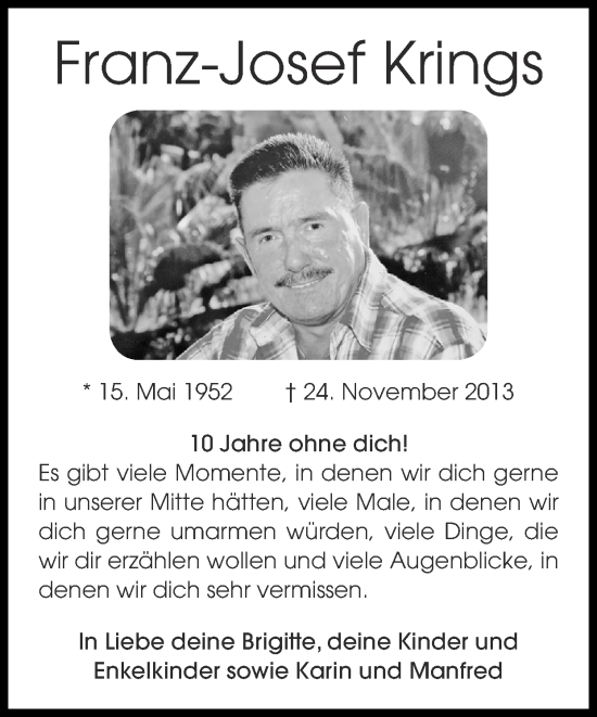Traueranzeige von Franz-Josef Krings von Zeitung am Sonntag