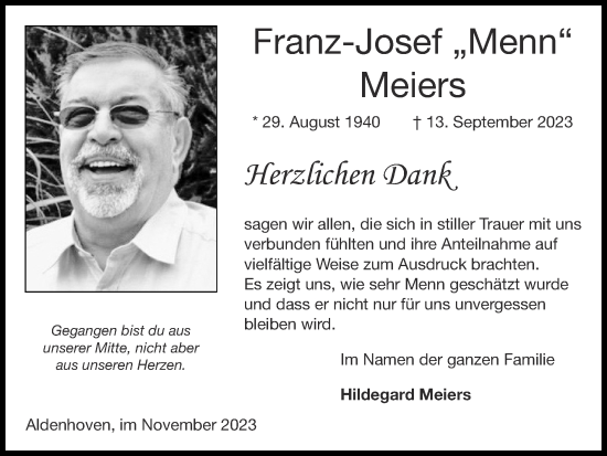 Traueranzeige von Franz-Josef Meiers von Zeitung am Sonntag
