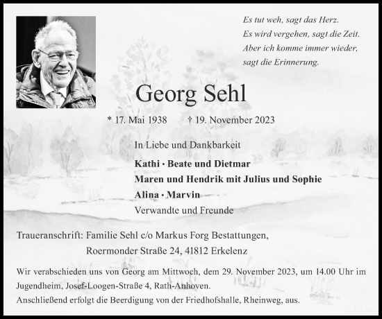 Traueranzeige von Georg Sehl von Zeitung am Sonntag
