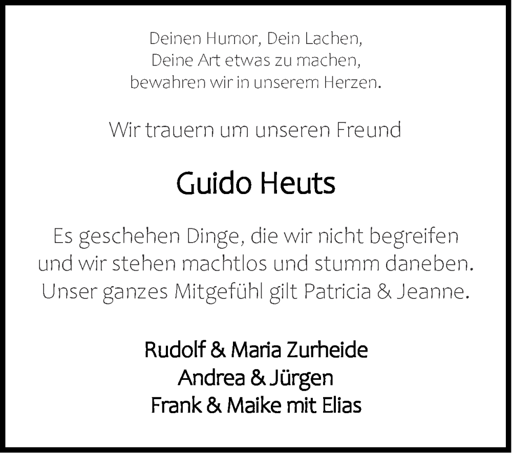  Traueranzeige für Guido Heuts vom 29.10.2023 aus Zeitung am Sonntag