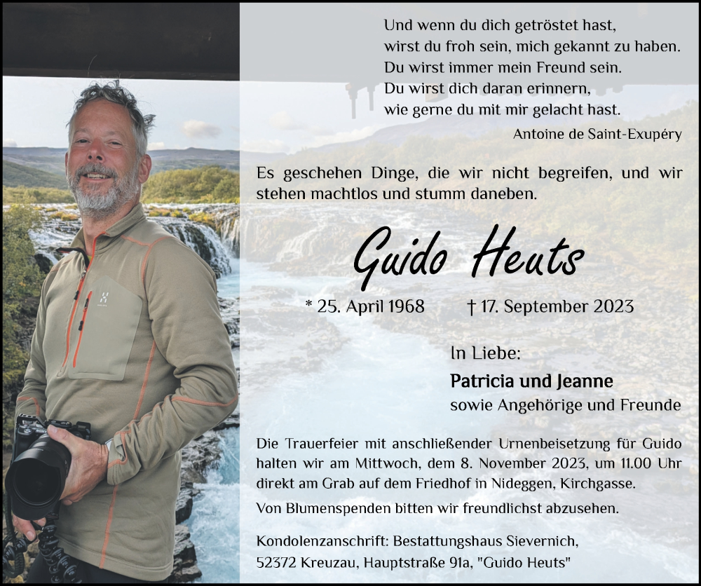 Traueranzeige für Guido Heuts vom 29.10.2023 aus Zeitung am Sonntag