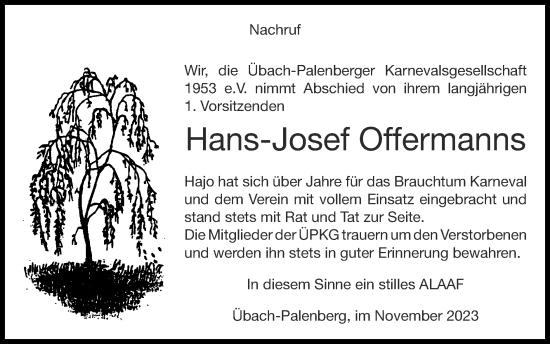 Traueranzeige von Hans-Josef Offermanns von Zeitung am Sonntag