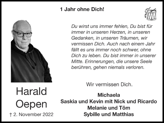 Traueranzeige von Harald Oepen von Zeitung am Sonntag