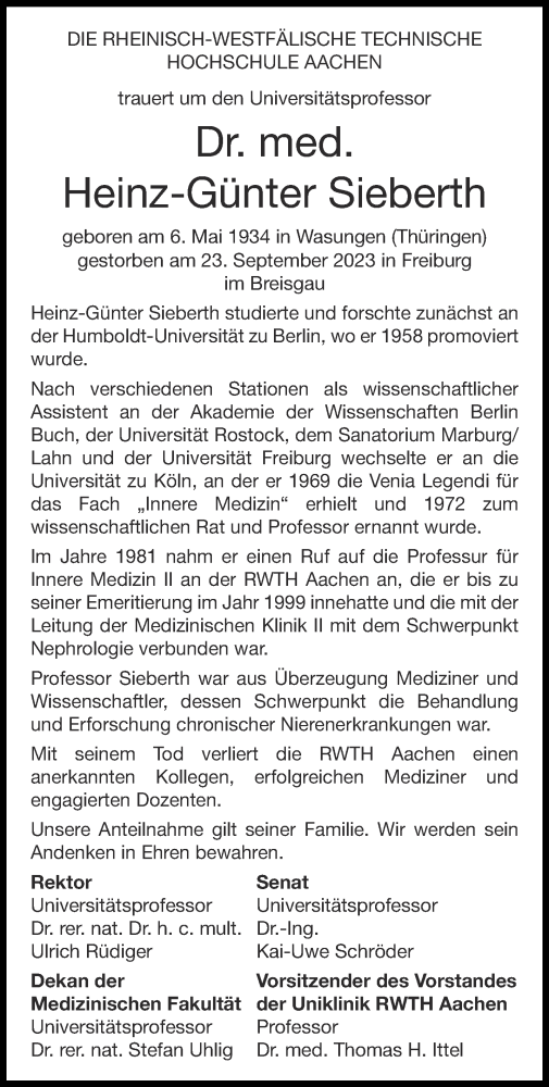 Traueranzeige von Heinz-Günter Sieberth von Aachener Zeitung
