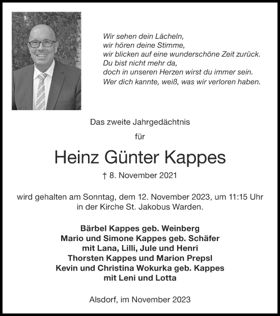 Traueranzeige von Heinz Günter Kappes von Zeitung am Sonntag