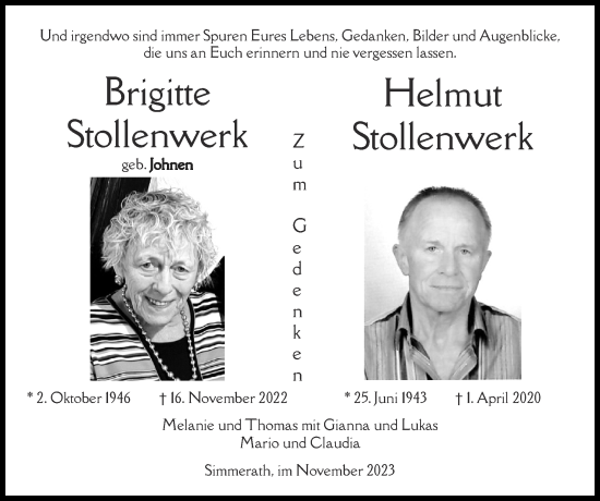 Traueranzeige von Helmut Stollenwerk von Zeitung am Sonntag
