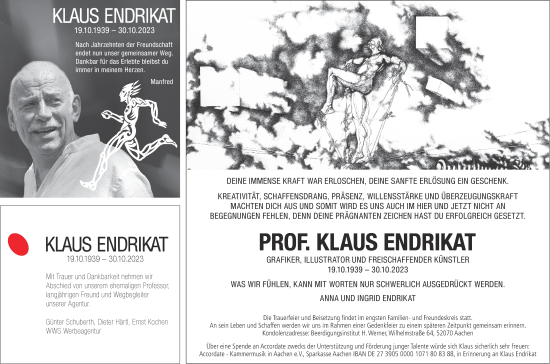 Traueranzeige von Klaus Endrikat von Aachener Zeitung