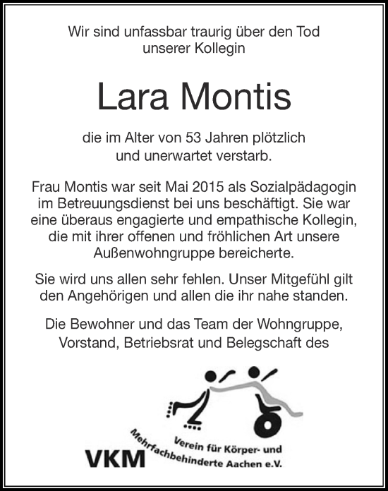 Traueranzeige von Lara Montis von Zeitung am Sonntag