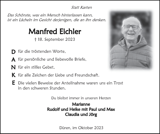 Traueranzeige von Manfred Eichler von Zeitung am Sonntag