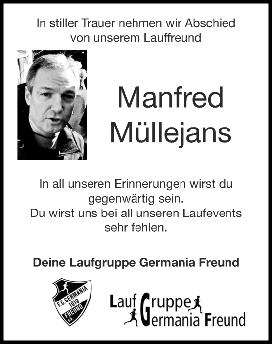 Traueranzeige von Manfred Müllejans von Zeitung am Sonntag