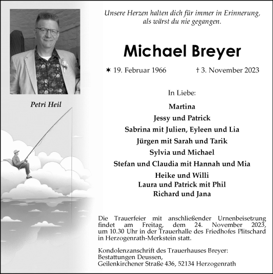 Traueranzeige von Michael Breyer von Zeitung am Sonntag