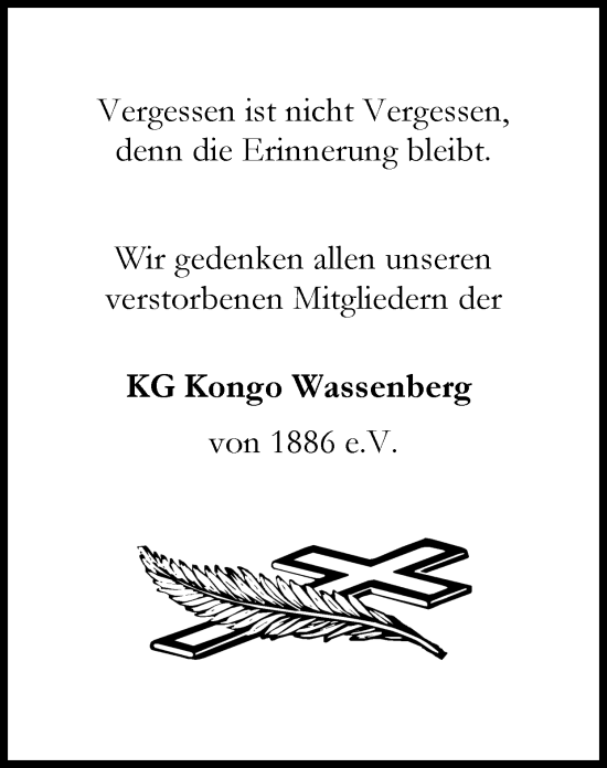 Traueranzeige von Nachruf KG Kongo Wassenberg von Zeitung am Sonntag