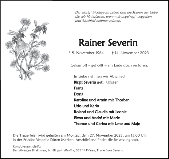 Traueranzeige von Rainer Severin von Aachener Zeitung