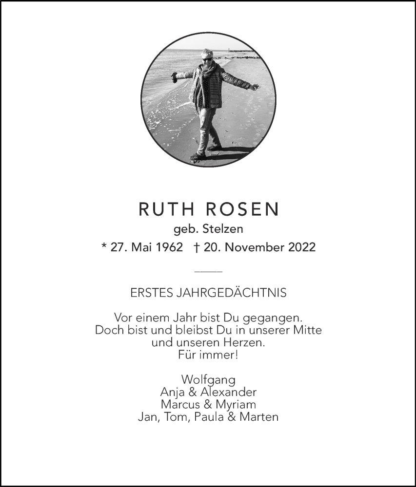  Traueranzeige für Ruth Rosen vom 19.11.2023 aus Zeitung am Sonntag